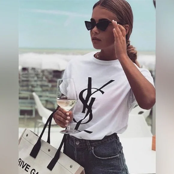 Yves Saint Laurent White and Black Short Sleeve Tee